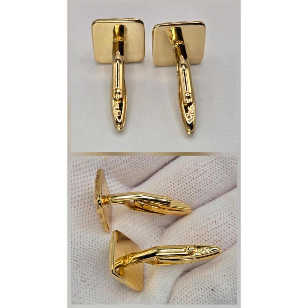 Christian Dior Vintage Mens Gold Tone Black Enamel CD Logo Square Cufflinks - Picture 4 of 5